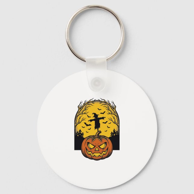 Chaveiro Arte de Espantalho de Lua de Abóbora de Halloween  (Frente)