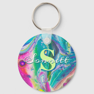 Chaveiro Arte de Fluxo Acrílico Psicodélico