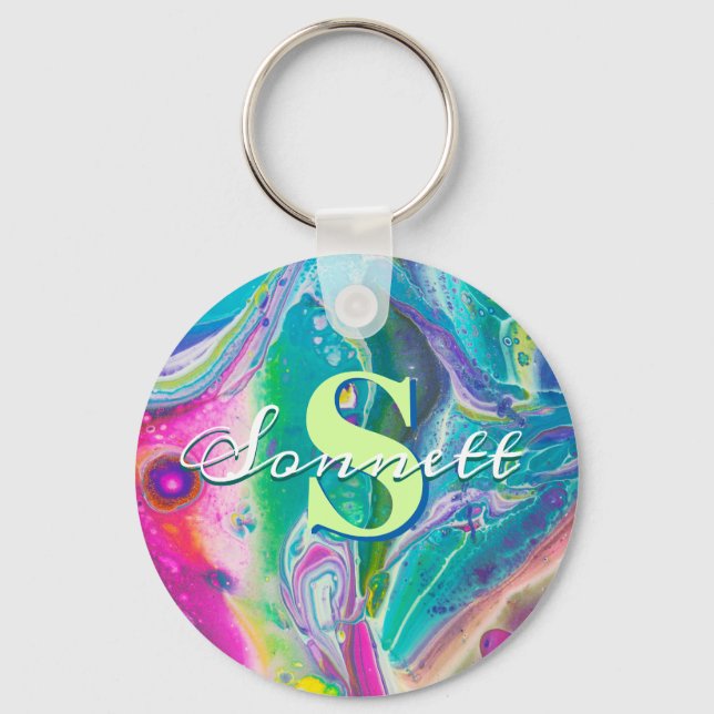Chaveiro Arte de Fluxo Acrílico Psicodélico (Frente)