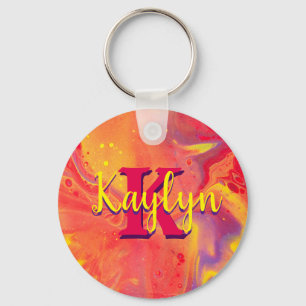 Chaveiro Arte de Fluxo Acrílico Vermelho Selvagem Roxo