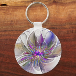 Chaveiro Arte de fractal abstrato colorido e energético Flo