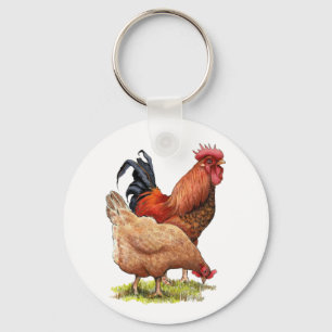 Chaveiro Arte de Frango e Galo, Aves, Animais de Fazenda