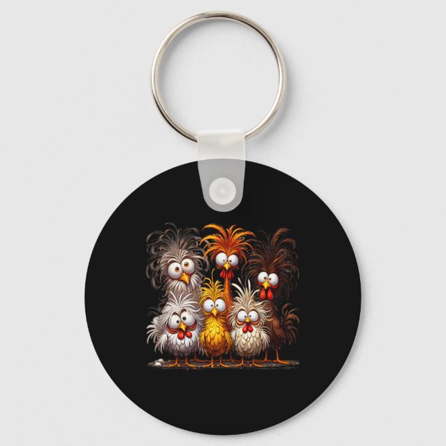 Chaveiro Arte de Frango Engraçada Ansiosamente Excêntrica (Frente)