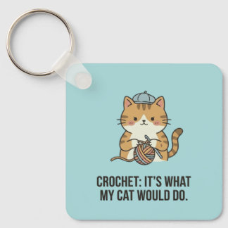 Chaveiro Arte de Gato de Crochê com Chapéu Azul Adorável e