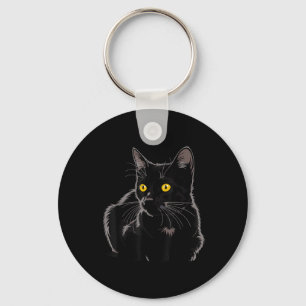 Chaveiro Arte de Gato Preto Gráfico Com Olhos Amarelos Lega