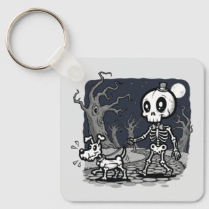 Chaveiro Arte de Halloween de Cão Andando Esqueleto