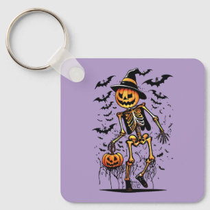 Chaveiro Arte de Halloween de Esqueleto de Abóbora