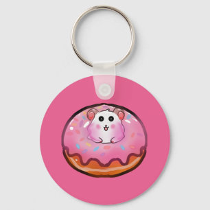 Chaveiro Arte de Hamster Kawaii Fofo em Donut Rosa