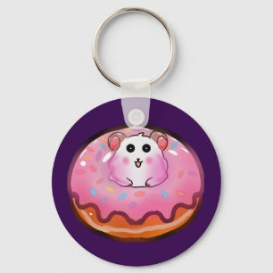 Chaveiro Arte de hamster Kawaii fofo em Donut Rosa Glacê
