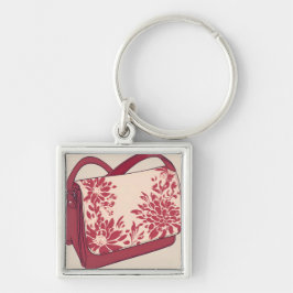Chaveiro Arte de IA Bege e Vermelho Floral