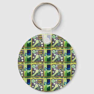 Chaveiro Arte de Impressão em Mosaico Divertida Contemporân