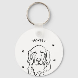 Chaveiro Arte de Linha de Retriever de Ouros Personalizável