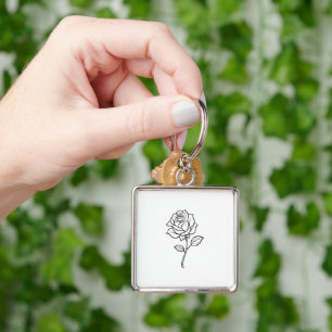 Chaveiro Arte de Linha de Rosa Minimalista Floral Elegante