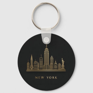 Chaveiro Arte de Linha Dourada do Skyline Nova Iorque