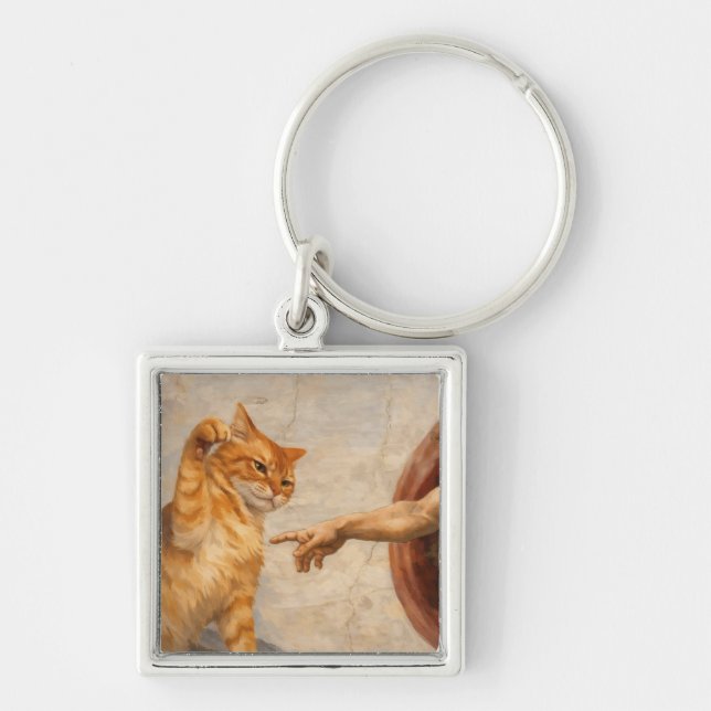 Chaveiro Arte de Meme de Gato Engraçado Criação de Adão com (Frente)
