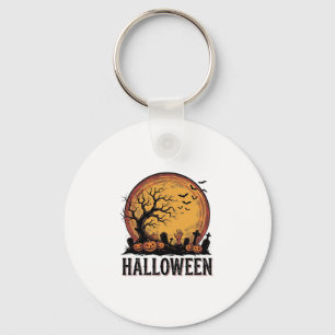 Chaveiro Arte de Morcego Lua de Cemitério de Halloween Vint