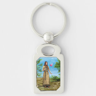 Chaveiro Arte de Mulher Indígena Americana Floresta Pássaro