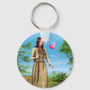 Chaveiro Arte de Mulher Indígena Americana Floresta Pássaro