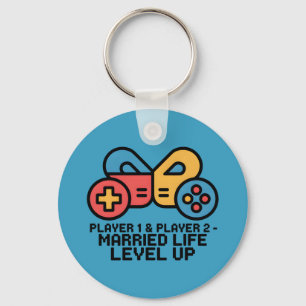 Chaveiro Arte de Nível de Gamer Casado Jogador 1 e 2