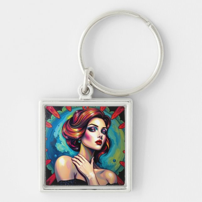 Chaveiro Arte de retrato surreal vibrante (Frente)