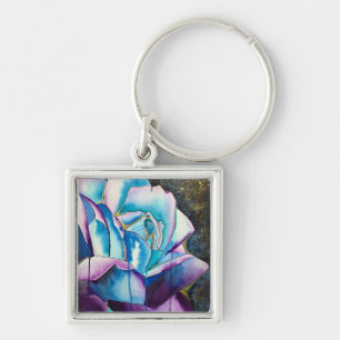 Chaveiro Arte de rosa em aquarela gótica roxa azul