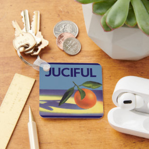 Chaveiro Arte de rótulo de caixa de frutas vintage, laranja