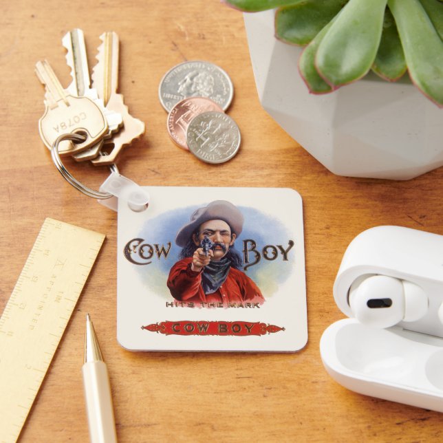 Chaveiro Arte de Rótulo de Charuto Antigo, Cowboy Acerta o  (Mesa)