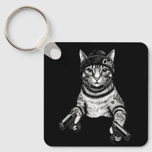 Chaveiro Arte de Tatuagem de Gato Gangster Kitty de Stree