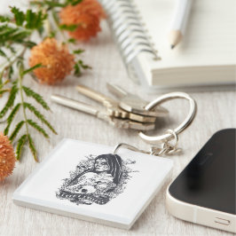 Chaveiro Arte de Tatuagem de Mulher com Caveira Açucarada G