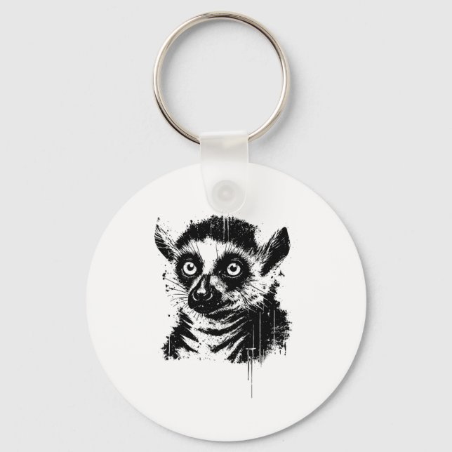 Chaveiro Arte de Tinta de Lêmure Selva Madaga Vida Selvagem (Frente)