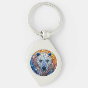 Chaveiro Arte de Vidro Manchado de Urso Polar Majestoso