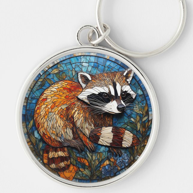 Chaveiro Arte de Vidro Pintado de Guaxinim (Frente)