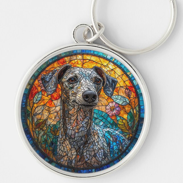 Chaveiro Arte de vitral de galgo italiano (Frente)