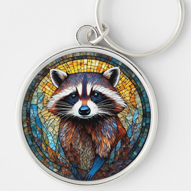 Chaveiro Arte de Vitral de Guaxinim (Frente)