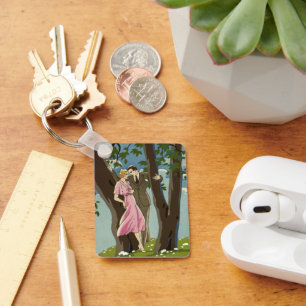 Chaveiro Arte Deco Antigo Casal de Recém-Casados Amor e Rom