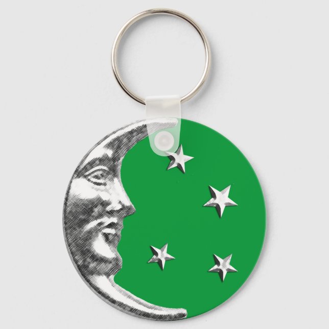 Chaveiro Arte Deco Lua e Estrelas - Jade Green e Silver (Frente)