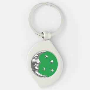 Chaveiro Arte Deco Lua e Estrelas - Jade Green e Silver