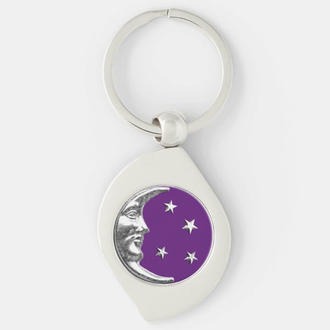 Chaveiro Arte Deco Moon e Estrelas - Ametista Roxo e Prata (Frente)
