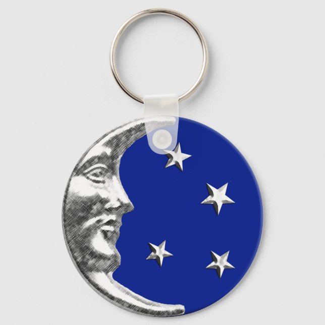 Chaveiro Arte Deco Moon e Estrelas - Azul Cobalto e Prata (Frente)