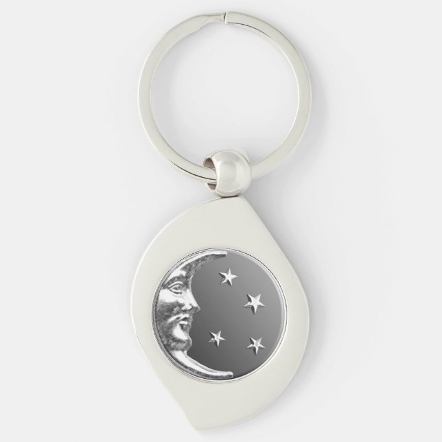 Chaveiro Arte Deco Moon e Estrelas - Cinzas/Cinzas e Prata (Frente)