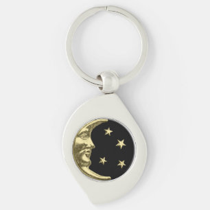 Chaveiro Arte Deco Moon e Estrelas - Preto e Dourado