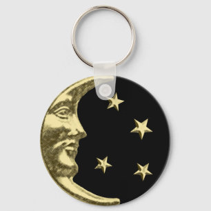 Chaveiro Arte Deco Moon e Estrelas - Preto e Dourado