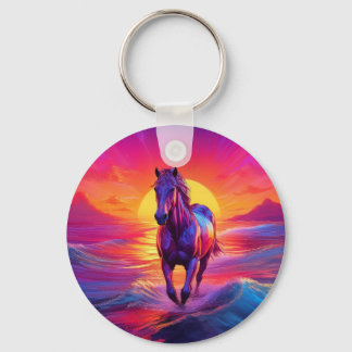 Chaveiro Arte Deslumbrante de Cavalo ao Pôr do Sol