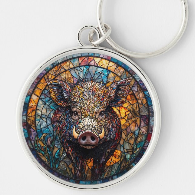 Chaveiro Arte detalhada de vitral de javali (Frente)
