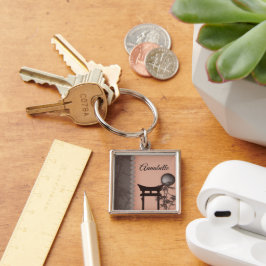 Chaveiro Arte digital asiática marrom Torii bamboo lua