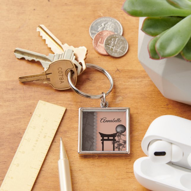 Chaveiro Arte digital asiática marrom Torii bamboo lua (Mesa)