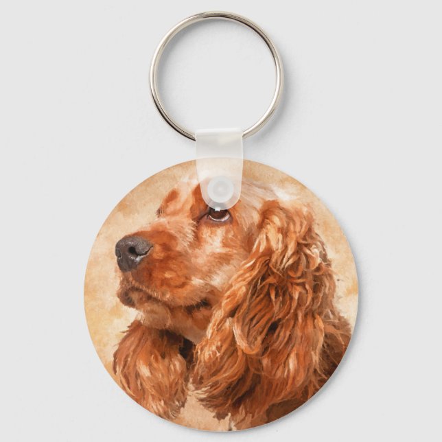 Chaveiro Arte Digital em Inglês Cocker Spaniel Dog (Frente)