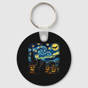 Chaveiro Arte do Céu Noturno Amante de Gato Preto Halloween