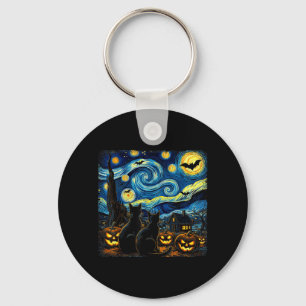 Chaveiro Arte do Céu Noturno Amante de Gato Preto Halloween