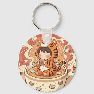 Chaveiro Arte do Livro de Café do Tigre Fofo